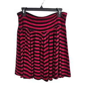 Norma Kamali Black & Red Stripped Flare Swing Mini Skirt Size Large